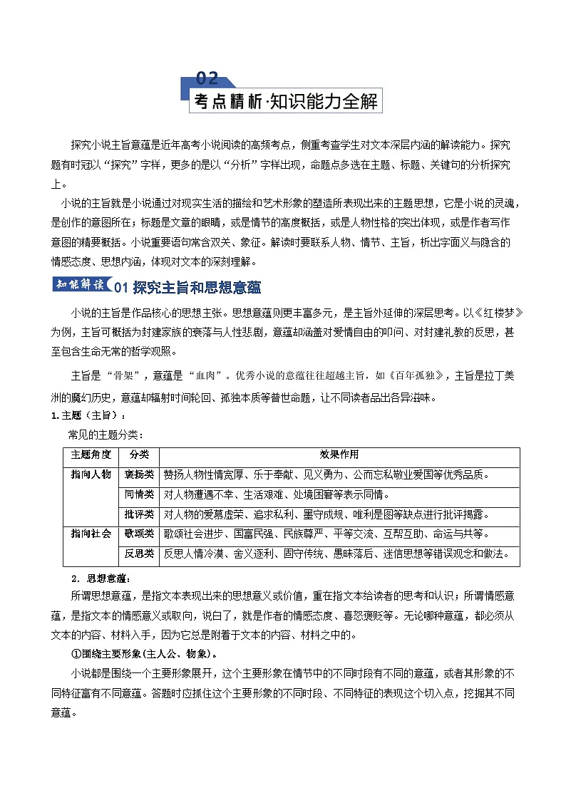 第06讲 探究小说主旨意蕴(知识清单)解析版2026年高考语文一轮复习讲练测(全国通用)第3页