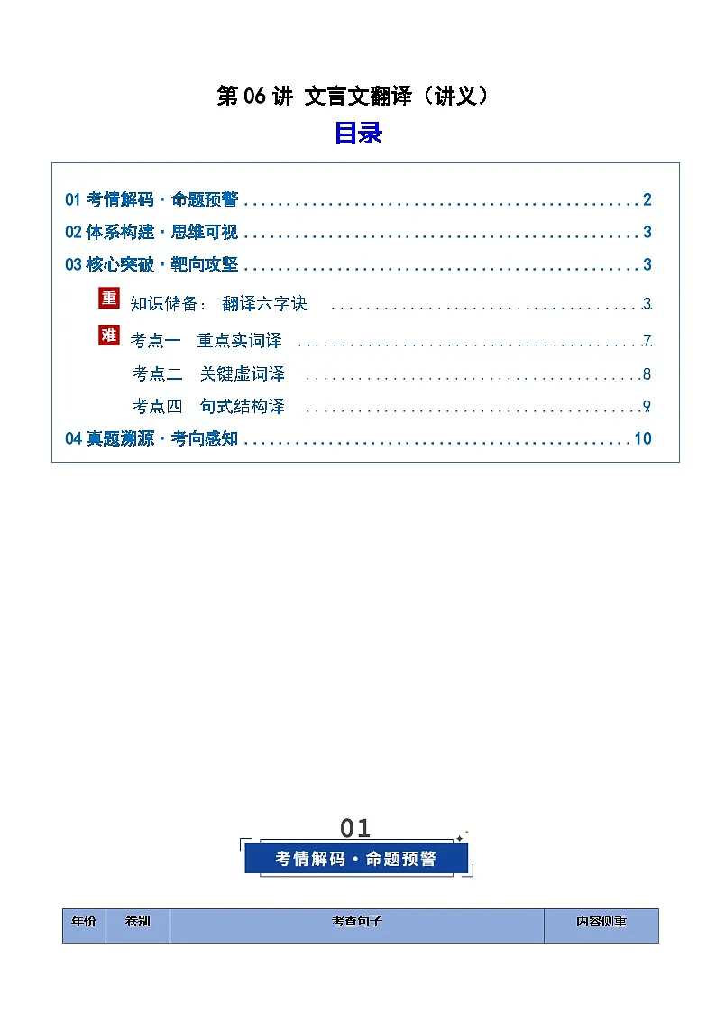 第06讲 文言文翻译(复习讲义)(原卷版)2026年高考语文一轮复习讲练测(全国通用)第1页