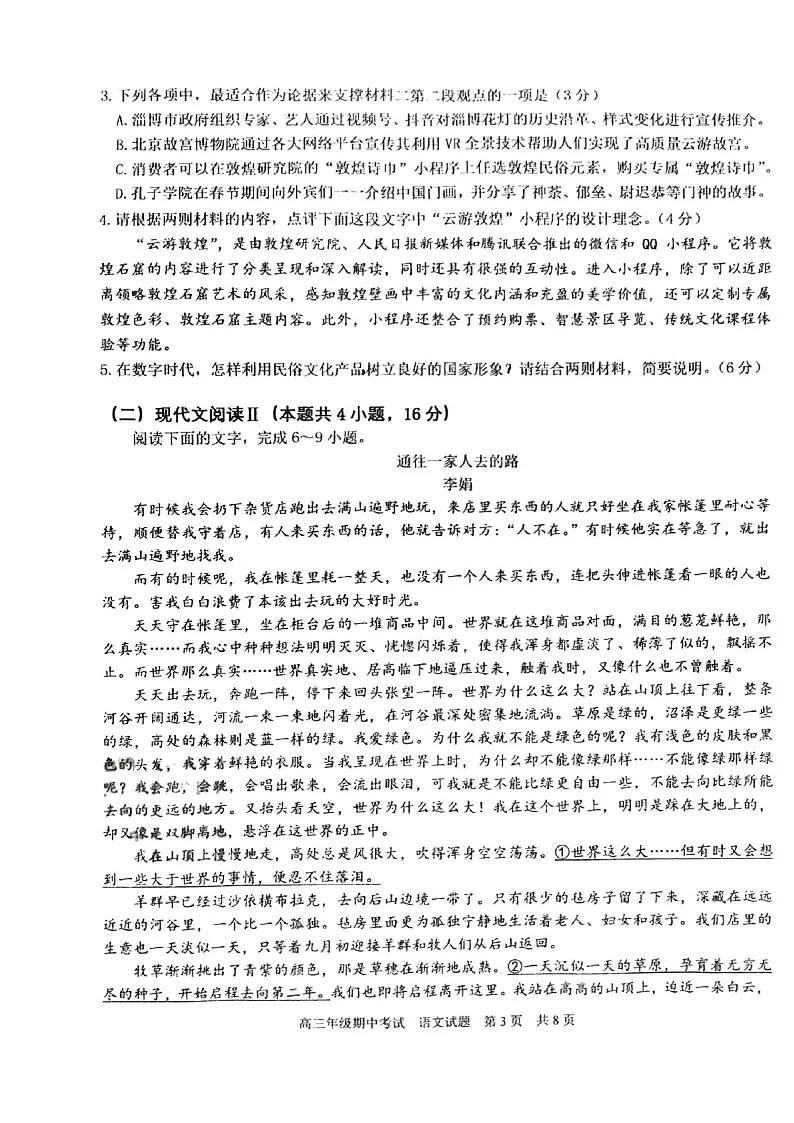 2025届湖北省华中师大附中高三下学期11月期中考-语文试题(含答案)第3页