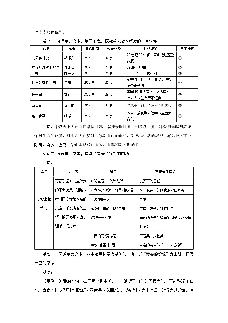第一单元 单元学习任务 教案 2025-2026学年 高中语文 人教部编版(2020课标)必修上第2页