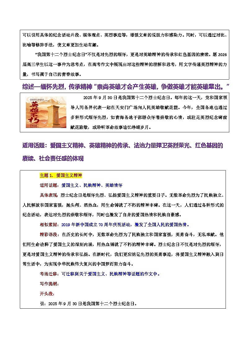 第十二个烈士纪念日缅怀先烈,传承精神“崇尚英雄,争做英雄才能英雄辈出”-2026年高考语文作文热点话题素材讲练(全国通用)第2页
