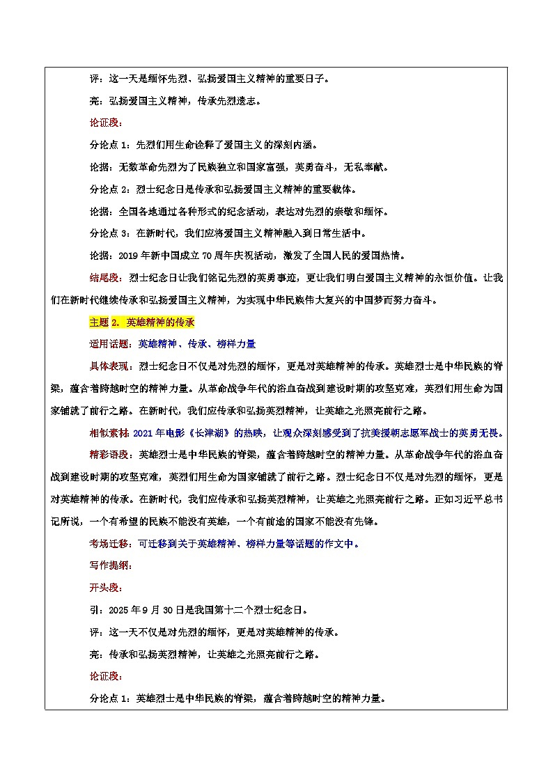 第十二个烈士纪念日缅怀先烈,传承精神“崇尚英雄,争做英雄才能英雄辈出”-2026年高考语文作文热点话题素材讲练(全国通用)第3页