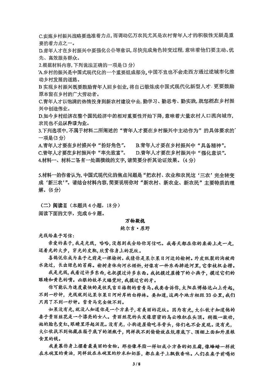 甘肃省兰州市安宁区西北师范大学附属中学2025-2026学年高三上学期11月期中考试语文试题第3页