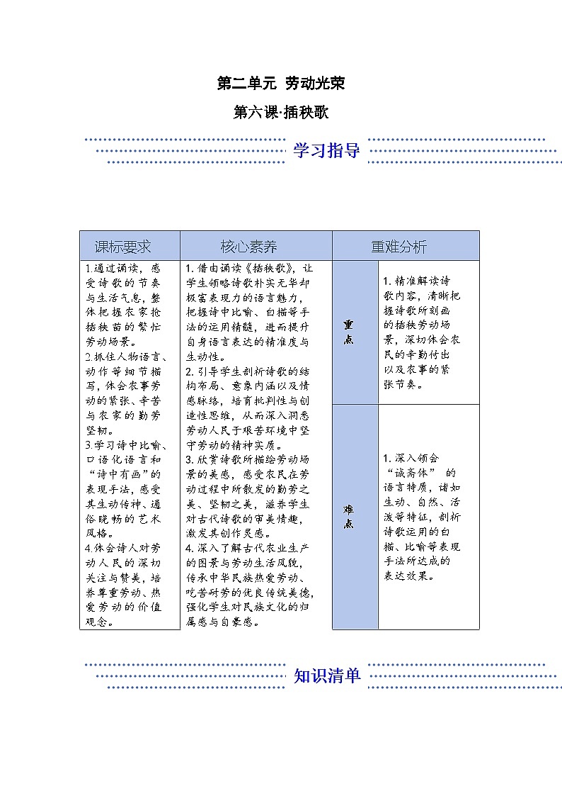 6.2 插秧歌——语文人教统编版必修上册精品导学案第1页