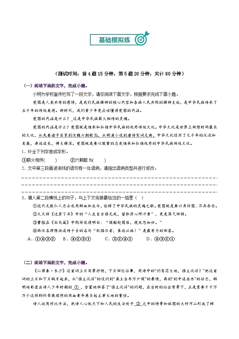 专题九 语言文字运用(原卷版)第2页