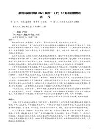 广东省惠州市实验中学2026届高三上学期12月阶段考语文试题+答案