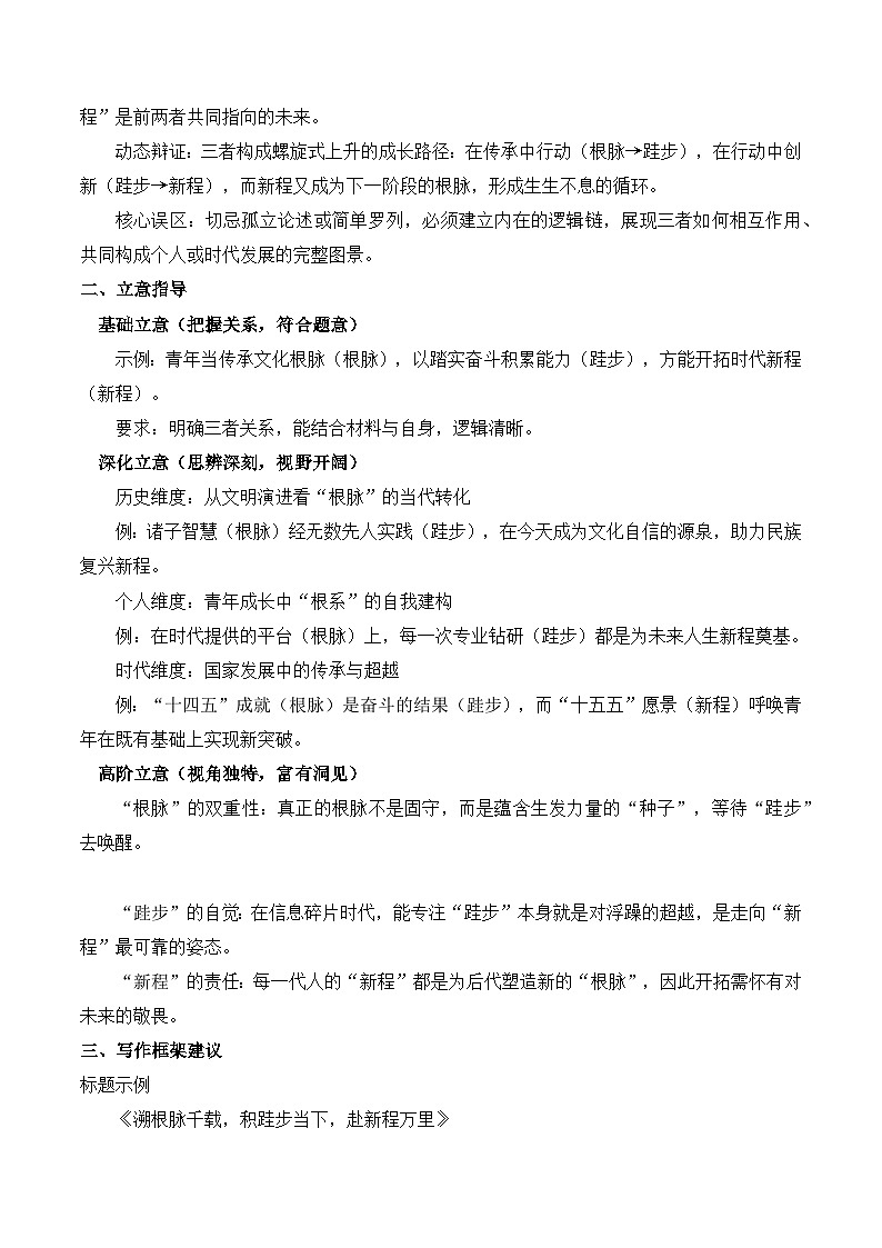 三元思辨作文:辨明关系 讲透道理 “根脉、跬步、新程”作文写作指导-2026届高考语文热点作文素材讲练(全国通用)第2页