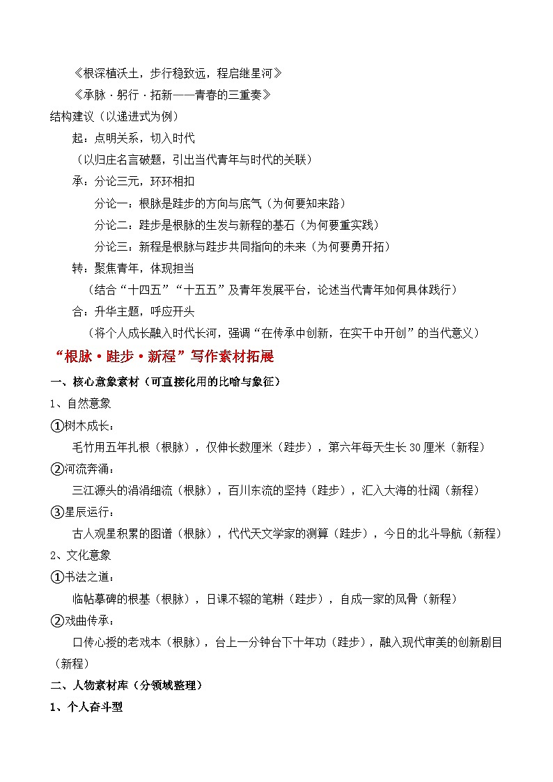 三元思辨作文:辨明关系 讲透道理 “根脉、跬步、新程”作文写作指导-2026届高考语文热点作文素材讲练(全国通用)第3页