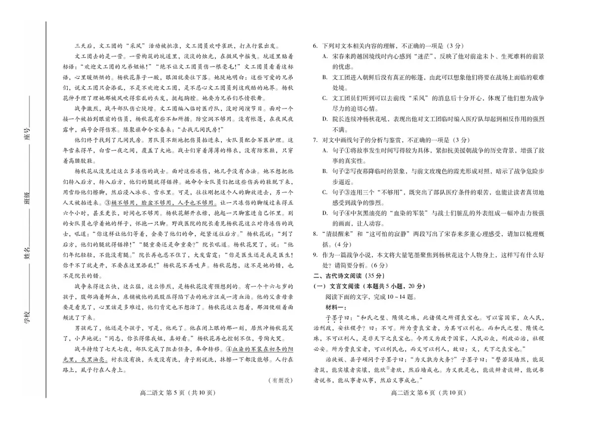 山东省潍坊市青州第一中学2024-2025学年高二普通部上学期期末模拟语文试题二第3页