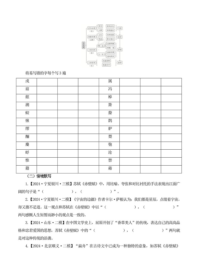 2025年新高考语文古诗文阅读闯关练习——《赤壁赋》(含答案)第2页