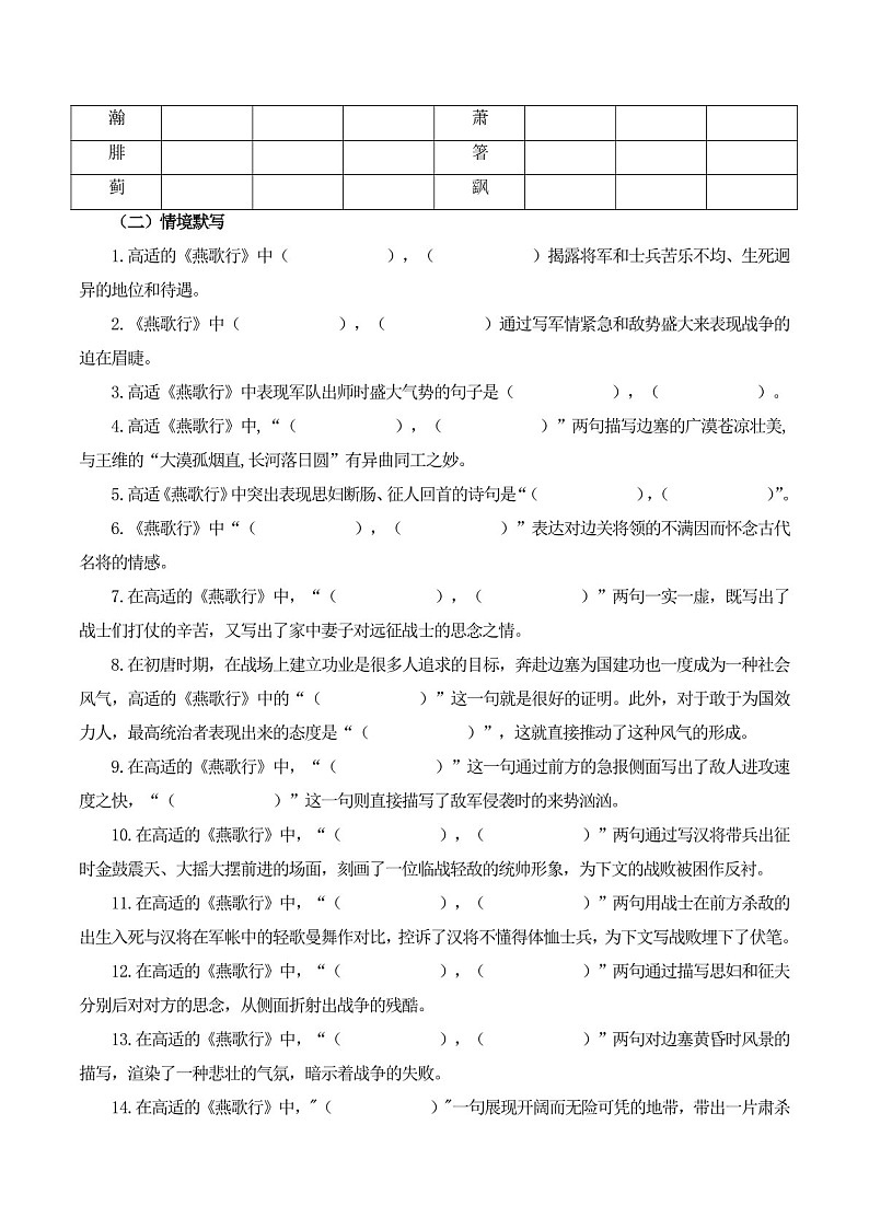 2025年新高考语文古诗文阅读闯关练习——《燕歌行》(含答案)第2页