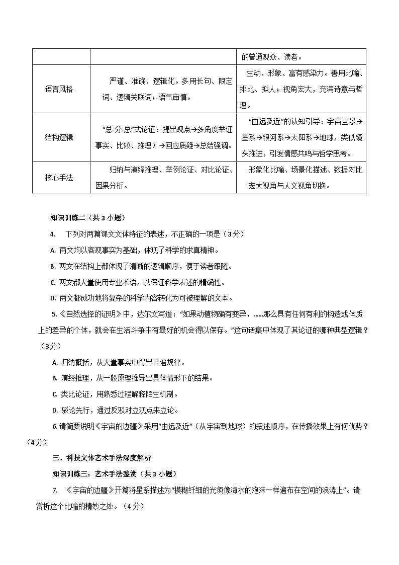 2026年统编版语文选择性必修下册第四单元13.1《自然选择的证明》13.2《宇宙的边疆》知识梳理与能力测试(学生版)第2页