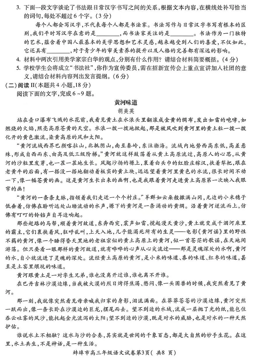 语文试题-安徽省蚌埠市2026届高三高考一模含答案第3页
