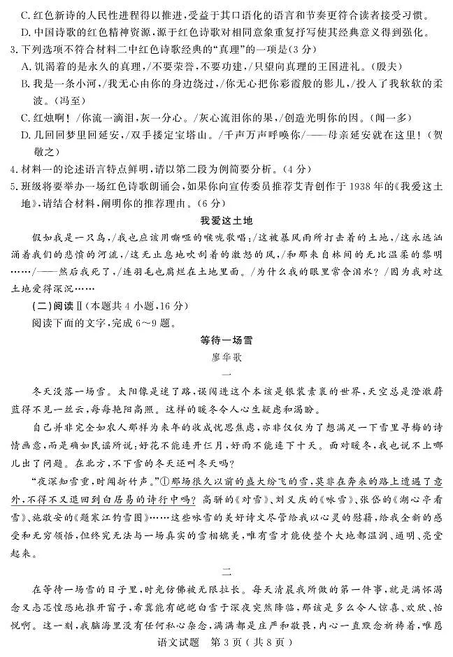 山东省(济宁市、枣庄市)高考模拟考试语文第3页