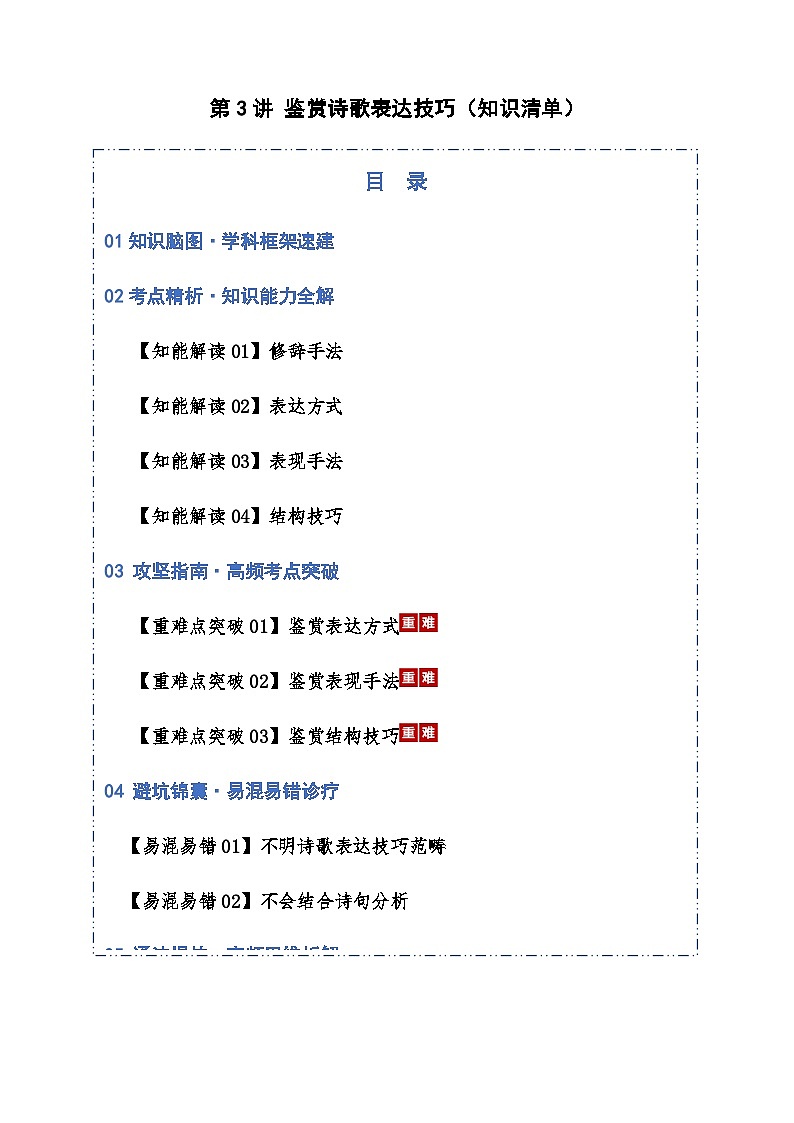 高考语文一轮-鉴赏诗歌表达技巧(知识清单)(全国通用)学生版第1页