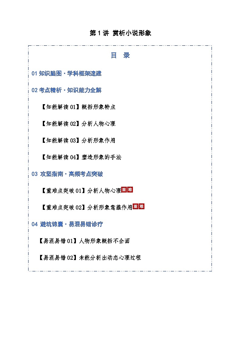 高考语文一轮-赏析小说形象(知识清单)(全国通用)教师版第1页