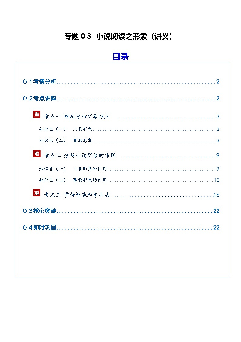 高考语文二轮-小说阅读之形象(讲义)(全国通用)(学生版)第1页