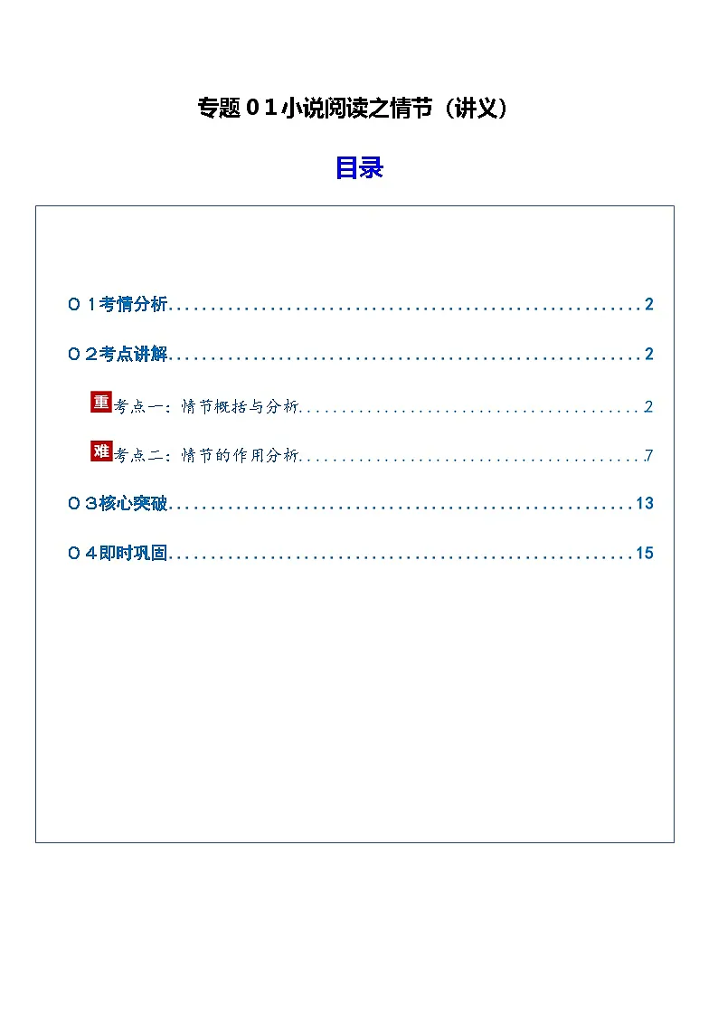 高考语文二轮-小说阅读之情节(讲义)(全国通用)(学生版)第1页