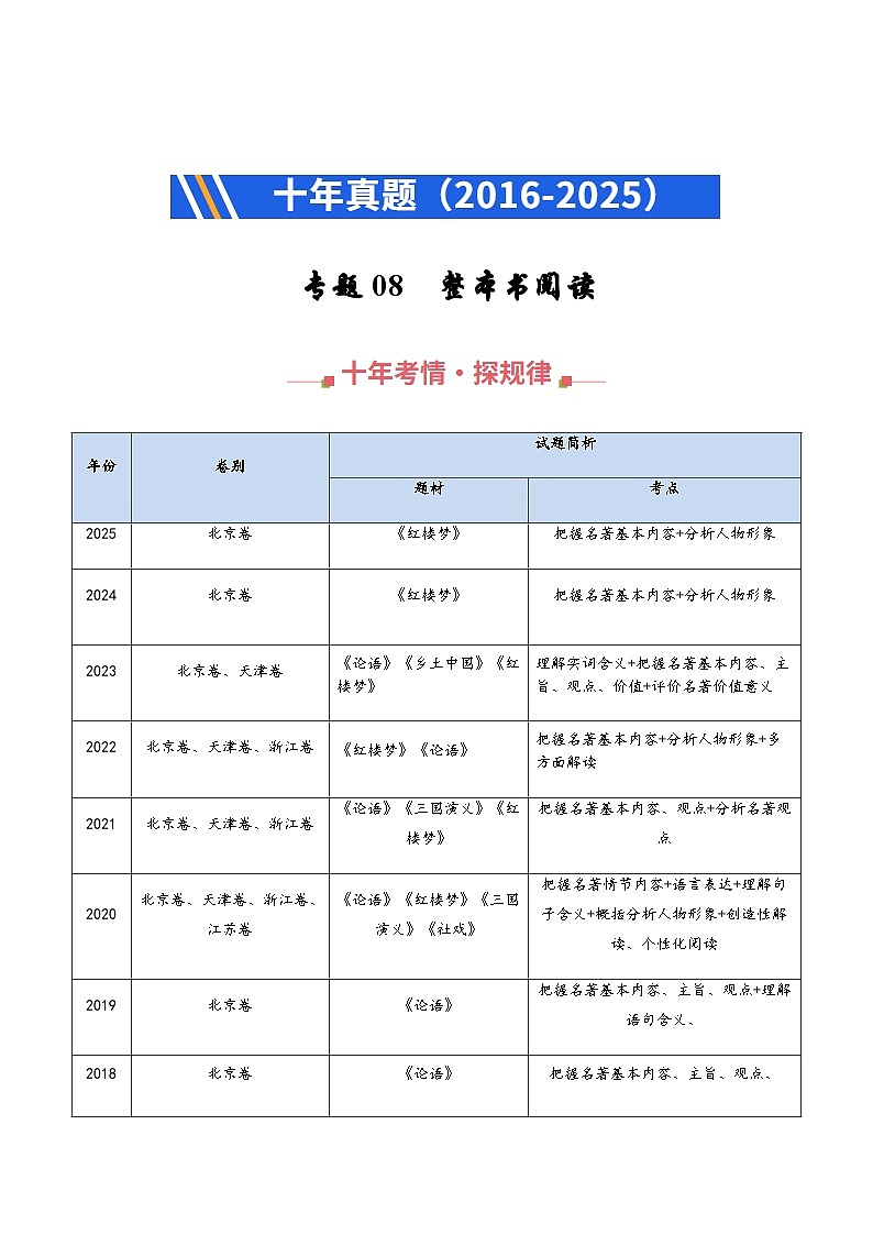 高考语文二轮专题训练-整本书阅读(全国通用)(教师版)第1页