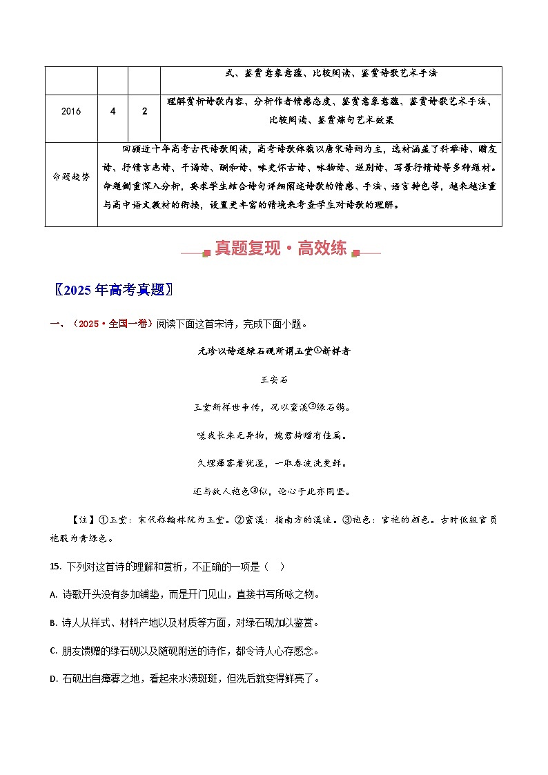 高考语文二轮专题训练-古代诗歌阅读(全国通用)(教师版)第2页