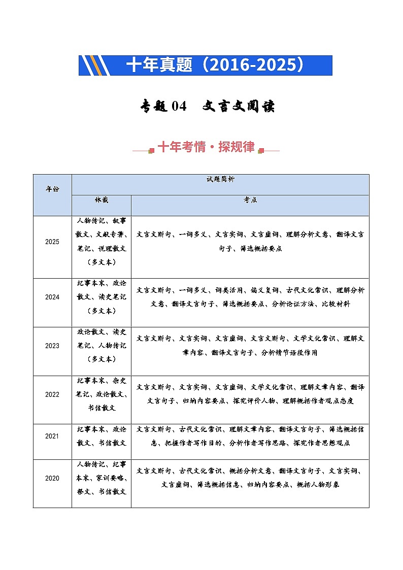 高考语文二轮专题训练-文言文阅读(全国通用)(教师版)第1页
