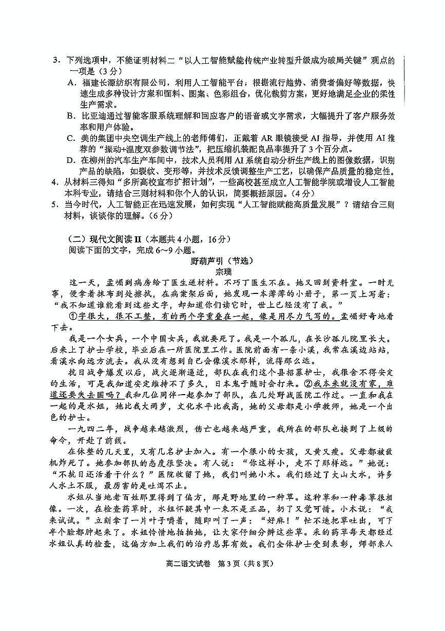 广西示范性高中2024-2025学年高二下学期4月期中考试语文试题第3页