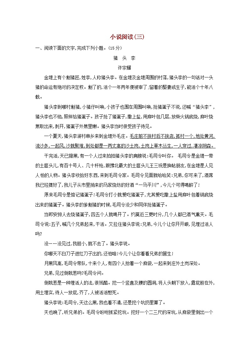 2021版高考语文总复习集训提升练十四小说阅读(三)(含解析)新人教版01