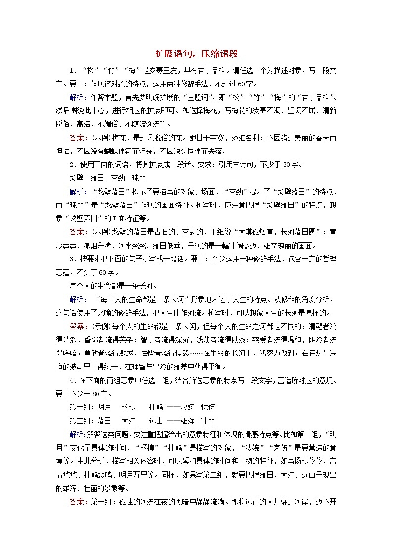 (全国通用)2021版高考语文一轮复习第1板块语言文字运用专题2语言文字运用主观题考点2扩展语句压缩语段课时跟踪检测(含解析)01