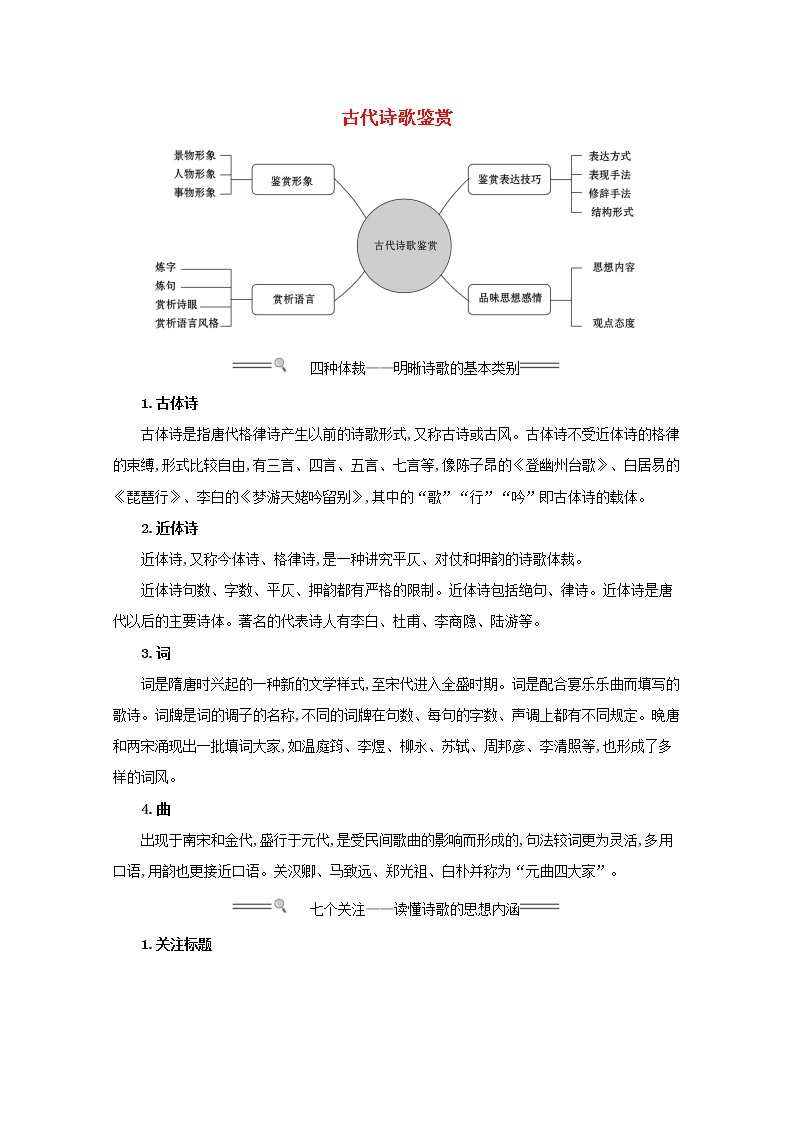 2021版高考语文总复习第二部分古诗文阅读第二章古代诗歌鉴赏素材新人教版 试卷01