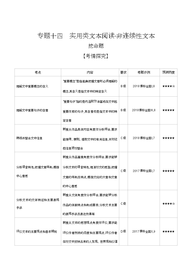 2019届高考语文二轮专题复习教案：专题十四实用类文本阅读·非连续性文本01