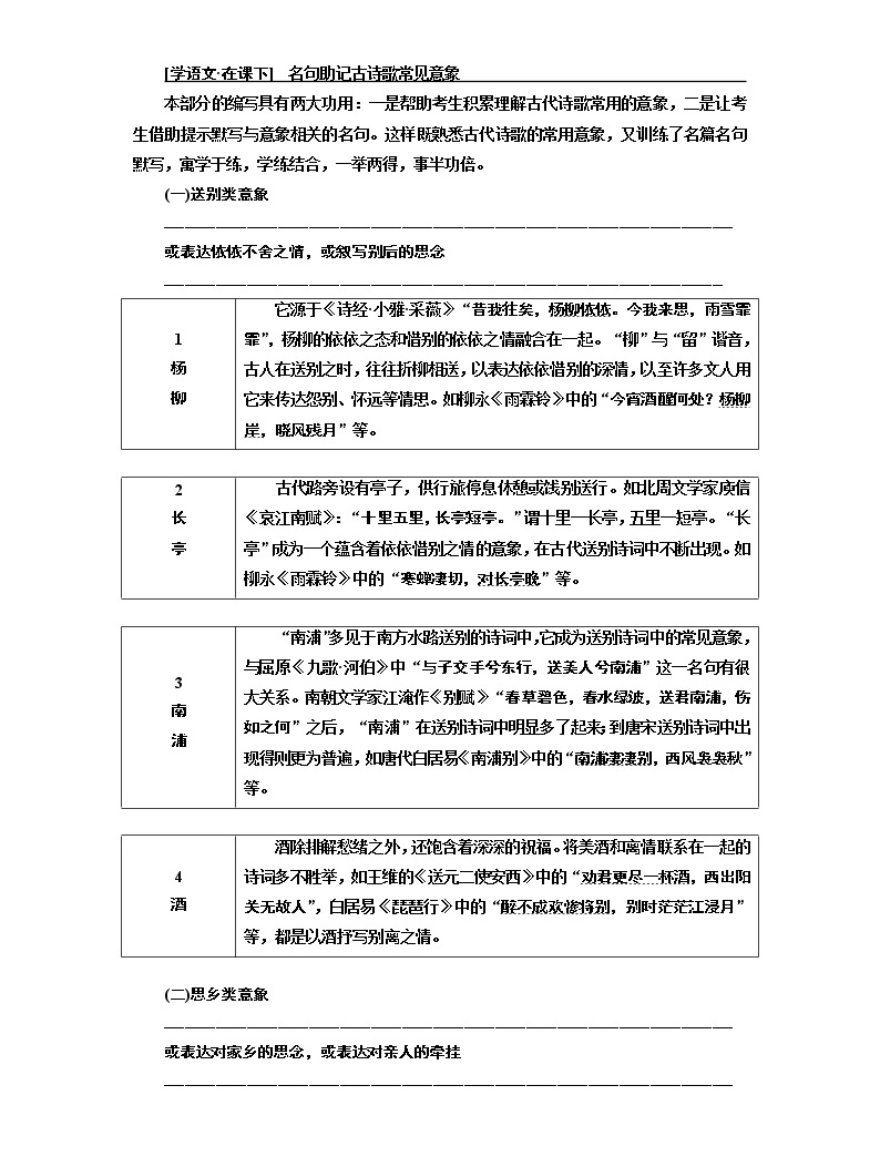 2020版高考創新一輪復習語文通用版講義:分冊一專題二古詩歌閱讀增分方案第三步【學語文·在課下】名句助記古詩歌常見意象01