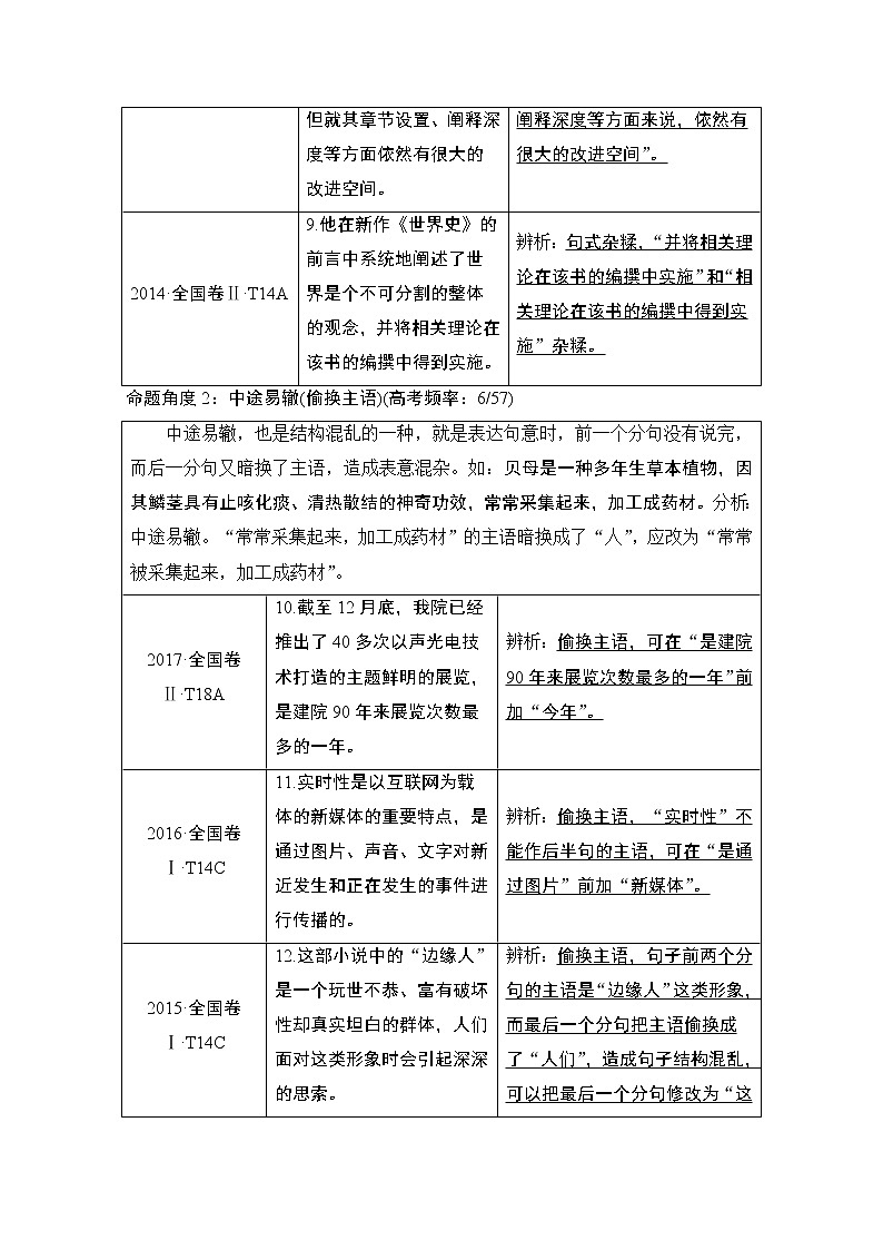 2021届新高考语文一轮总复习教学案:语言文字运用专题一考点三辨析病句03