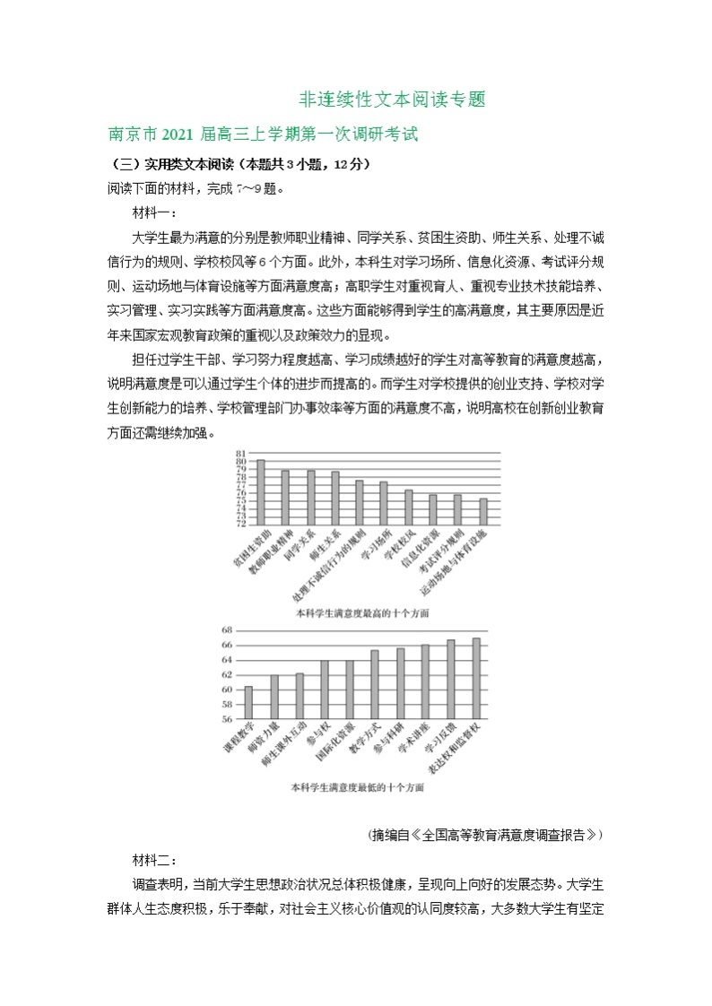 江苏省2021届高三10月语文试卷精选汇编：非连续性文本阅读专题01