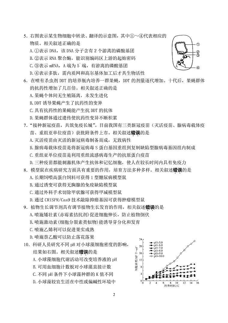 考前练习卷(生物)第2页