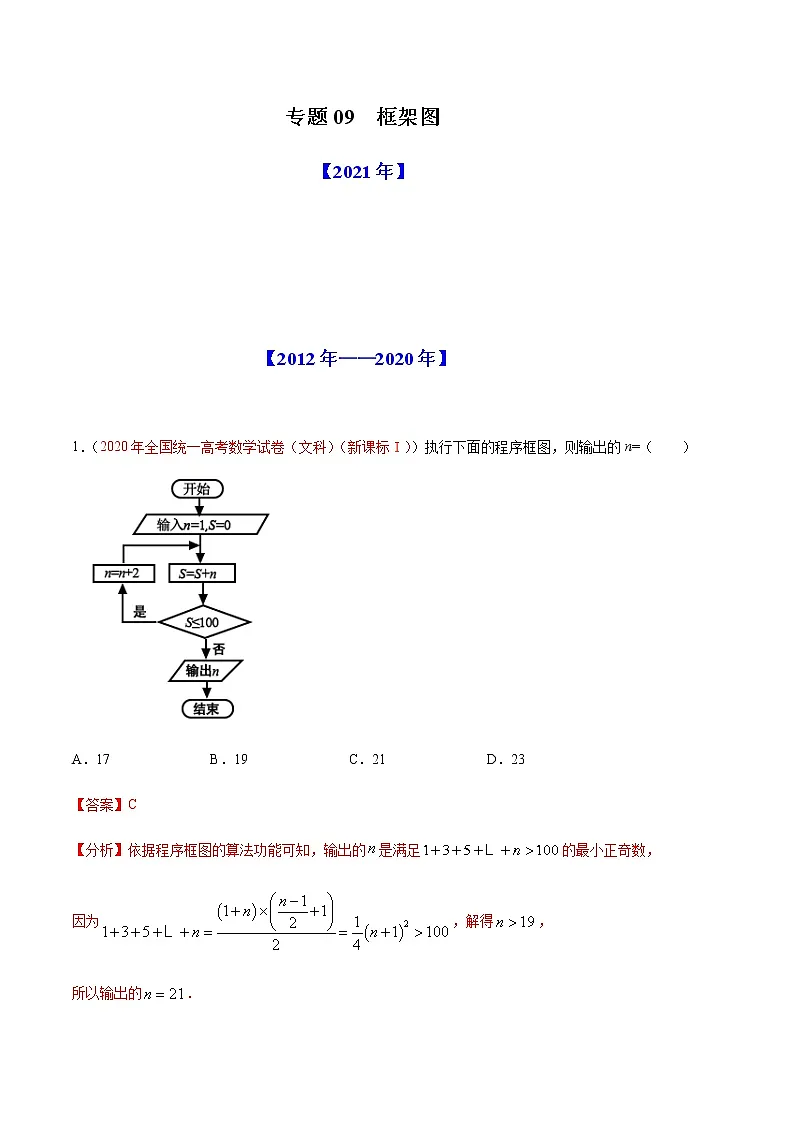 专题9 框架图-十年(2012-2021)高考数学真题分项详解(全国通用)(解析版)第1页