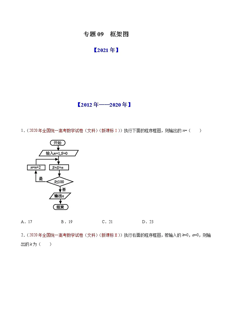 专题9 框架图-十年(2012-2021)高考数学真题分项详解(全国通用)(原卷版)第1页