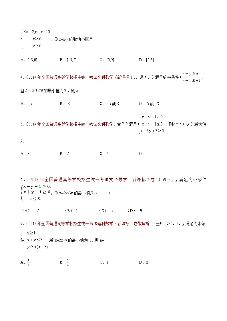 专题08 线性规划-十年(2012-2021)高考数学真题分项详解(全国通用)(原卷版)第2页