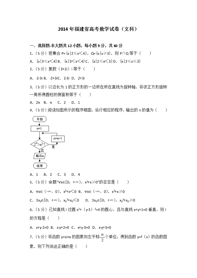 2014年福建省高考数学试卷（文科）01