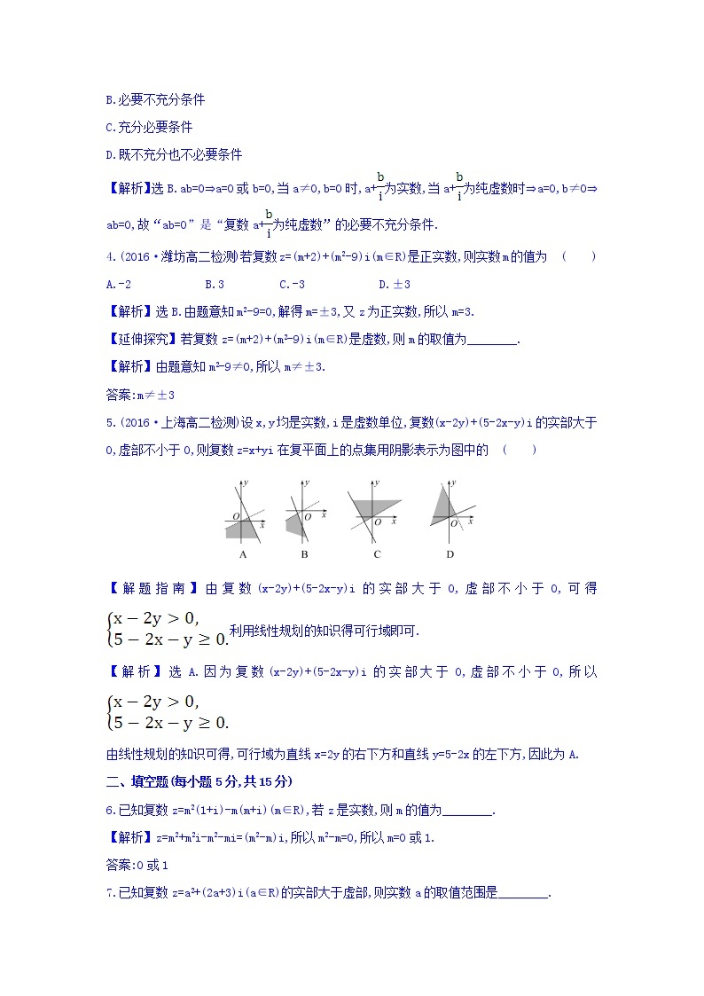 高中数学人教版选修1-2课时提升作业八 3.1.1 数系的扩充和复数的概念 精讲优练课型 Word版含答案02