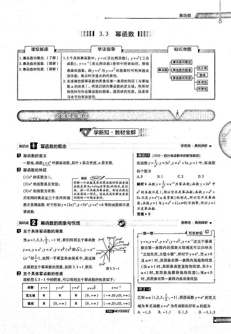 2021年高中数学第3章一函数的概念与性质第3节幂函数知识点关键能力解题通法易混易错和专题归纳试题PDF新人教版必修1第1页
