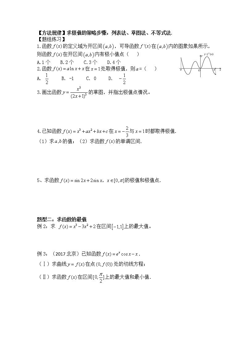 2021高三数学第一轮复习 导学案  第20讲 用导数研究函数的极值和最值(共2课时)(1)第2页