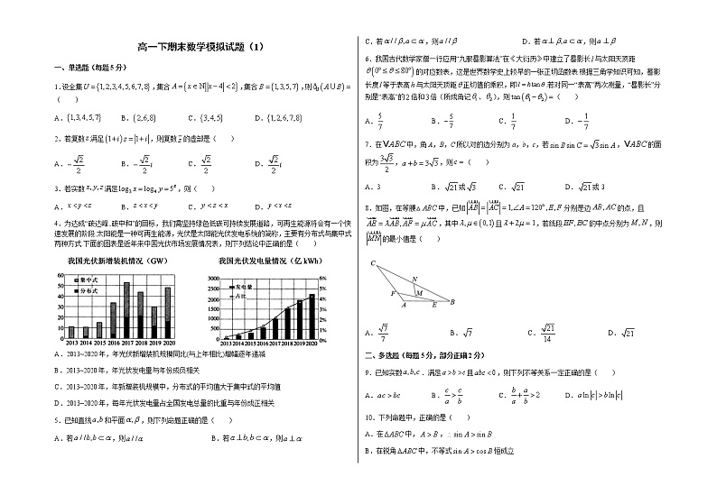 湖北省十堰东风国际学校2020-2021学年高一下学期期末数学模拟卷1+Word版含答案第1页