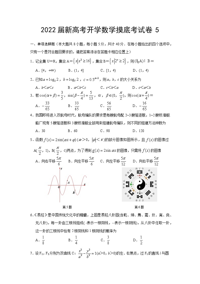 2022届高三新高考开学数学摸底考试卷5含答案第1页