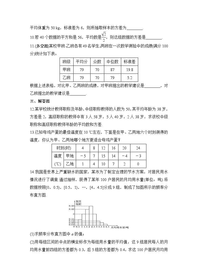 9.2.4总体离散程度的估计 同步练习2020-2021学年高一下学期数学人教A版(2019)第二册第九章统计学案第3页
