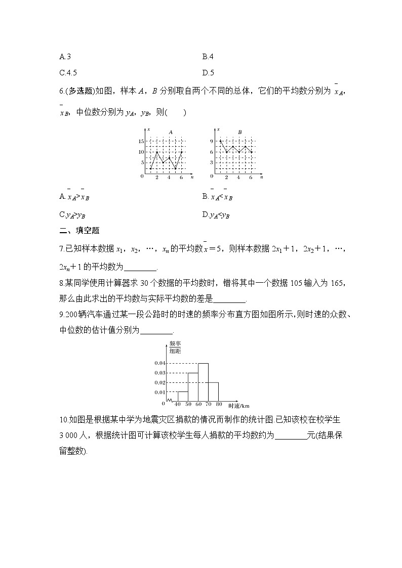 9.2.3总体集中趋势的估计 同步练习2020-2021学年高一下学期数学人教A版(2019)第二册第九章统计学案02