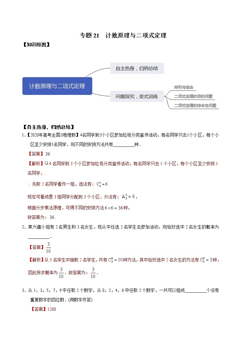 优化提升专题训练(新高考) 计数原理与二项式定理(含答案解析)学案01