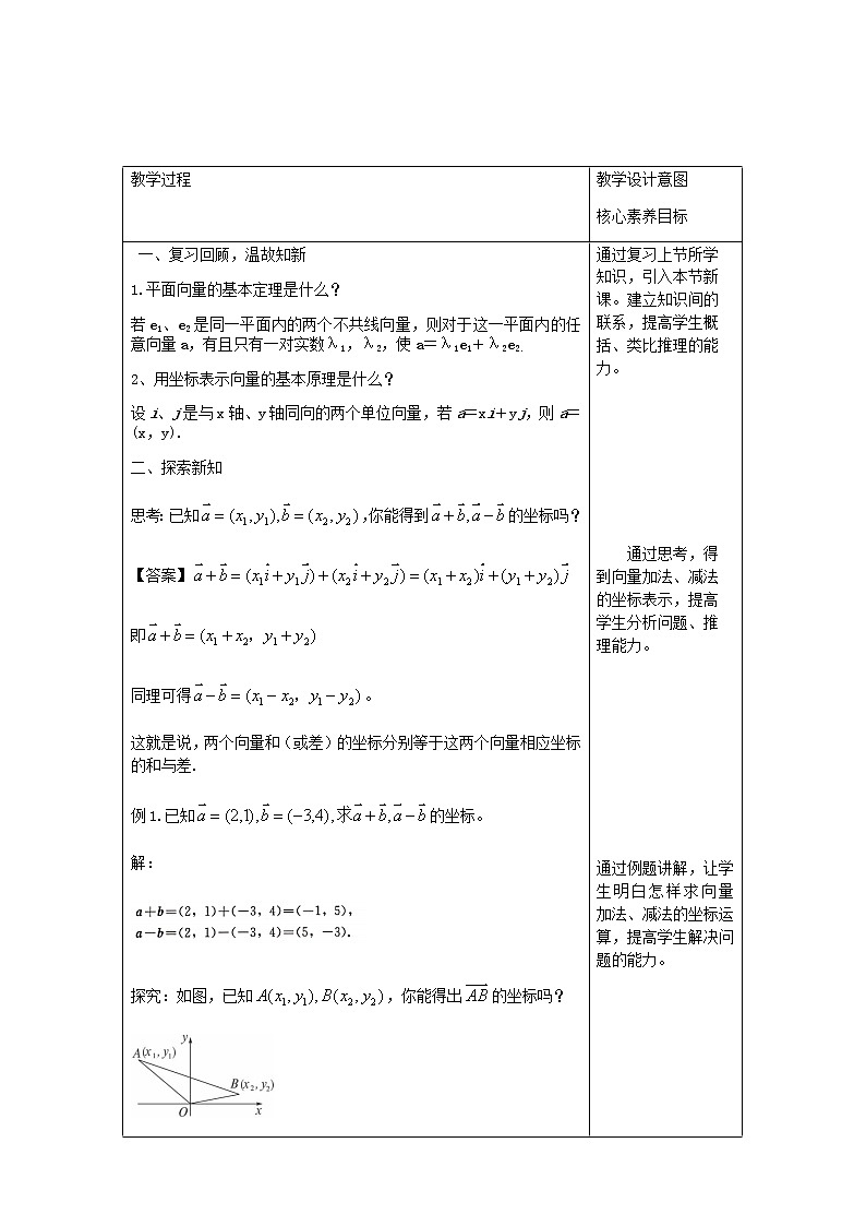6.3.3 平面向量的加、减运算的坐标表示 教学设计(1)-人教A版高中数学必修第二册第2页