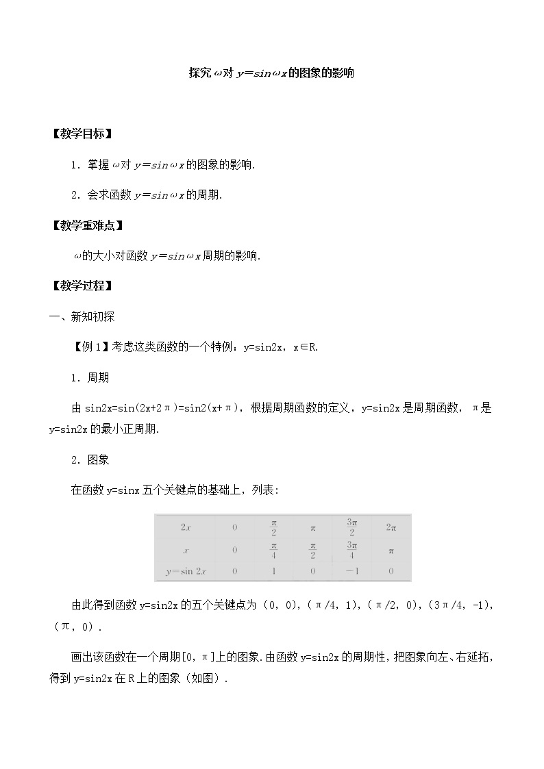 北师大版（2019）高中数学必修第二册1.6.1探究ω对y=sin{ωx}的图象的影响-课件+教案+学案01