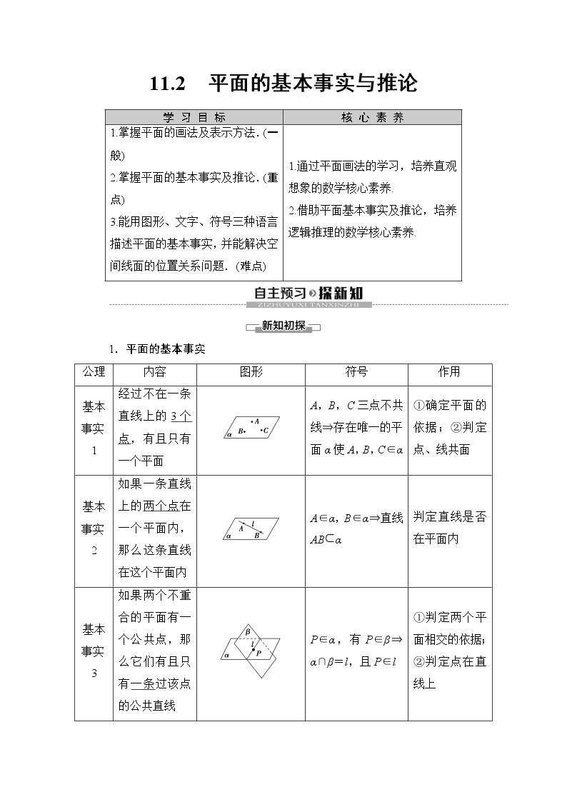 （新教材）高中数学人教B版必修第四册 11.2　平面的基本事实与推论（课件_42张PPT+学案+课后作业）01