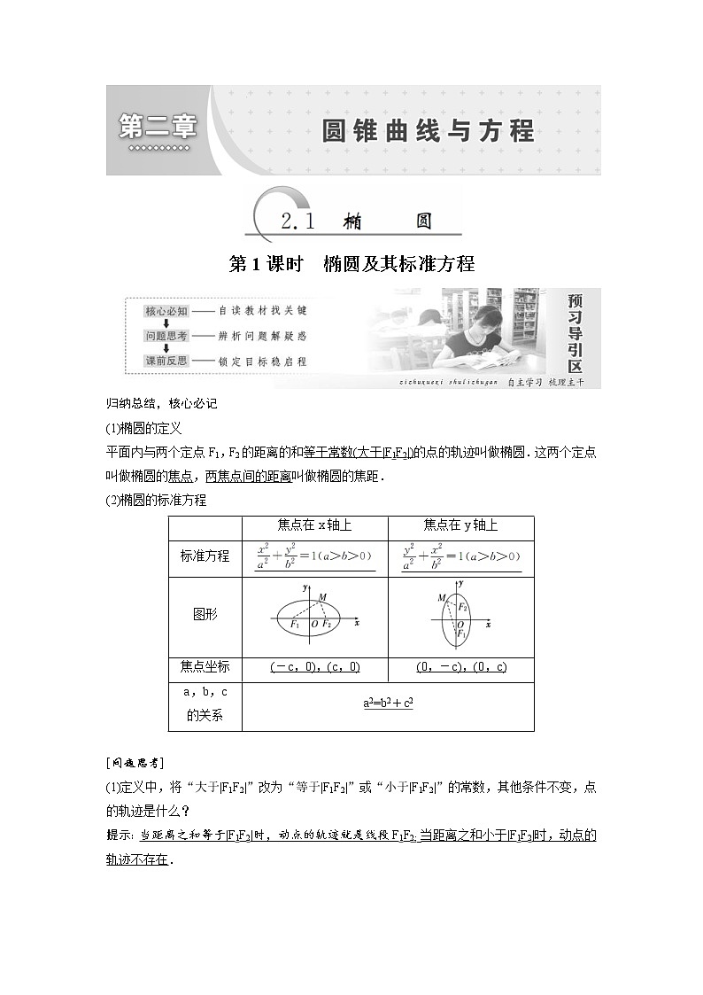 2021年高中数学选修1-1教学案:2.1《椭圆》 教师版 (含答案)教案第1页